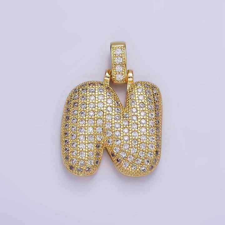 Aim Eternal - Wholesale Individual Charm/Pendant - 14K Gold Filled 20mm Micro Paved Balloon Bubble Initial Letter Pendant | A1197-A120913