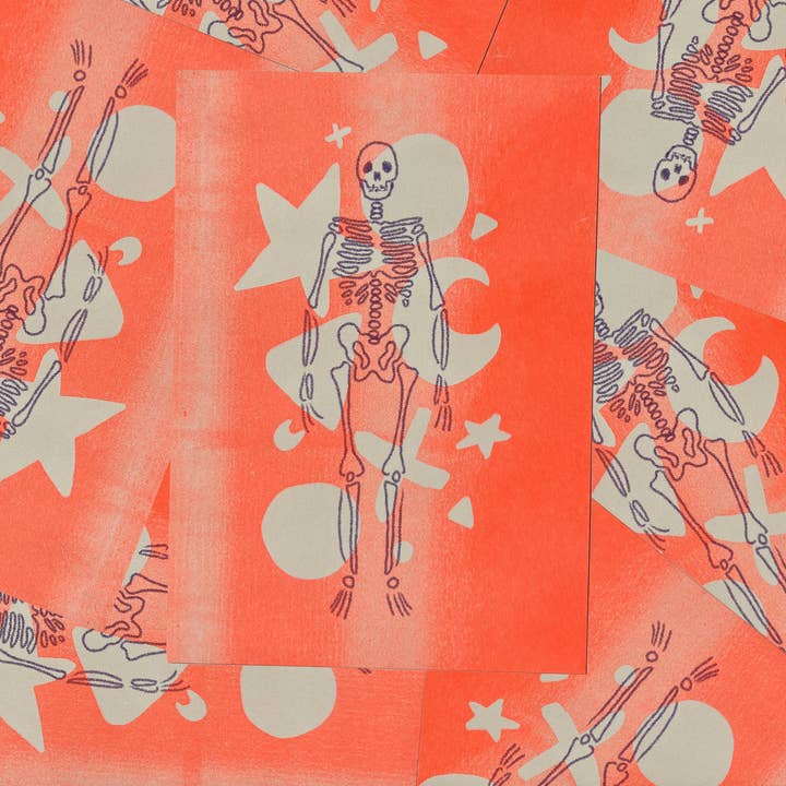 Skeleton Shapes Halloween Risograph Mini Prints (5" x 7") for wholesale by Love Tigerlily