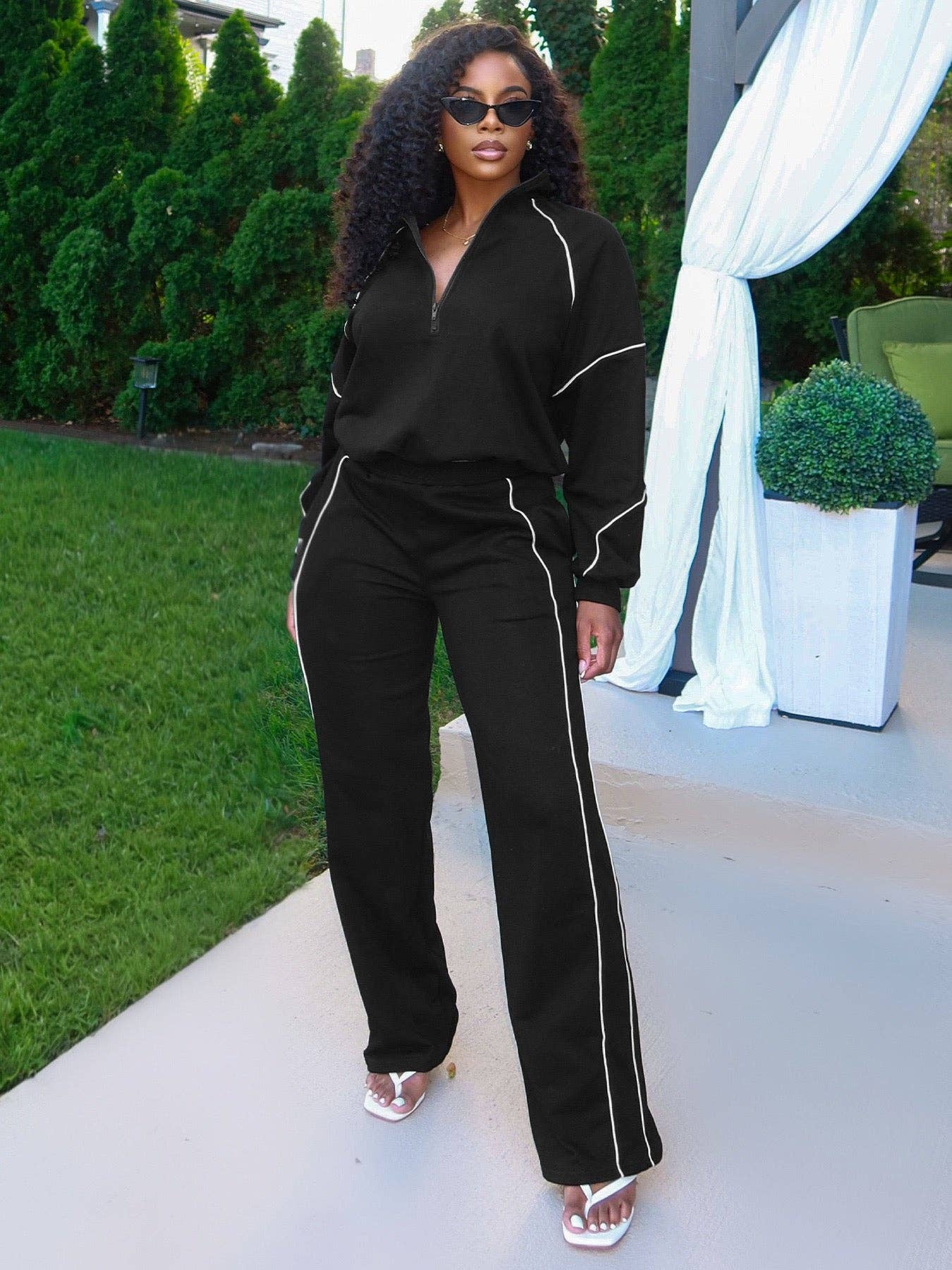 MB Fashion Wholesale - Wholesale Lounge Set - Women's - MB FASHION Half-Zip Relaxed Fit Lounge Set 50510