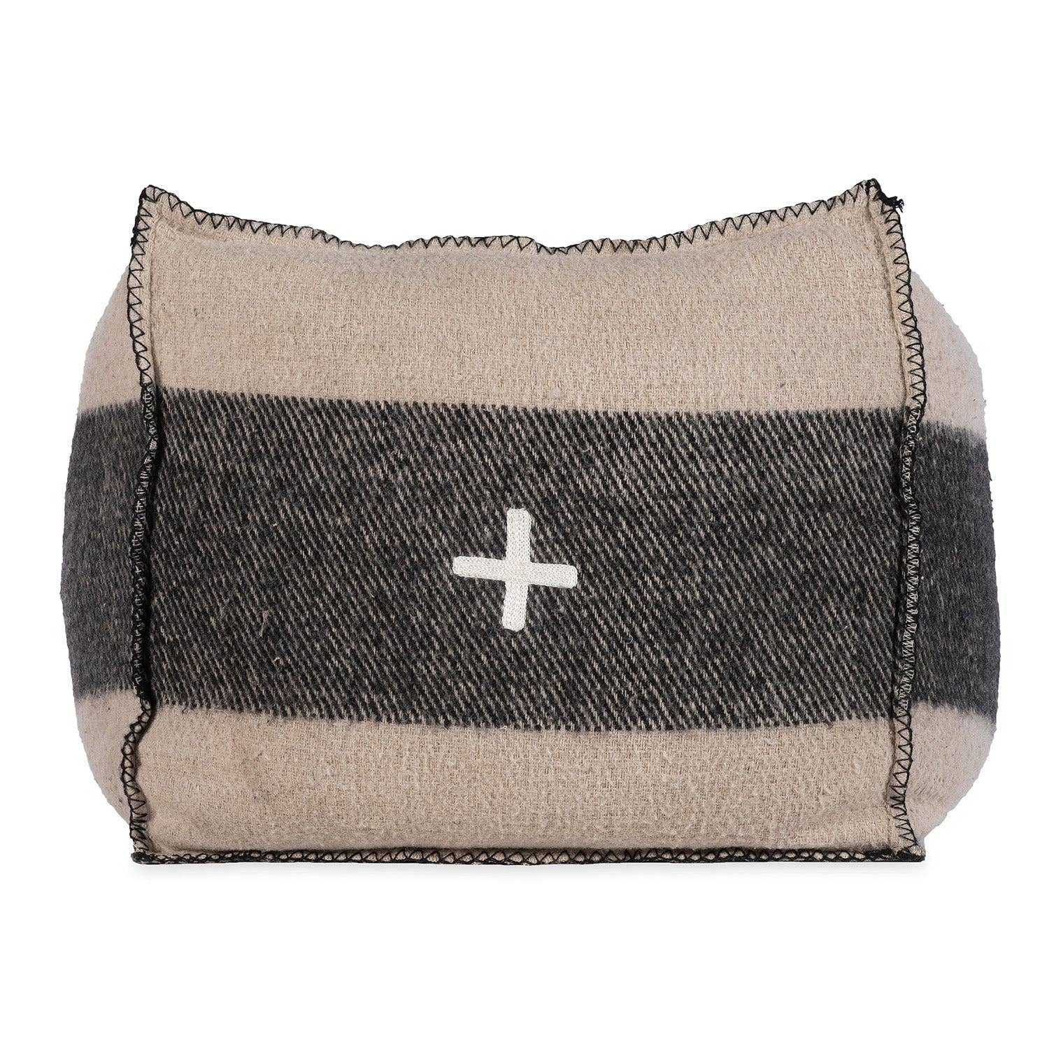 Blue Ocean Traders - Wholesale Pouf - Swiss Army Pouf 18X18X18 Cream/Black1