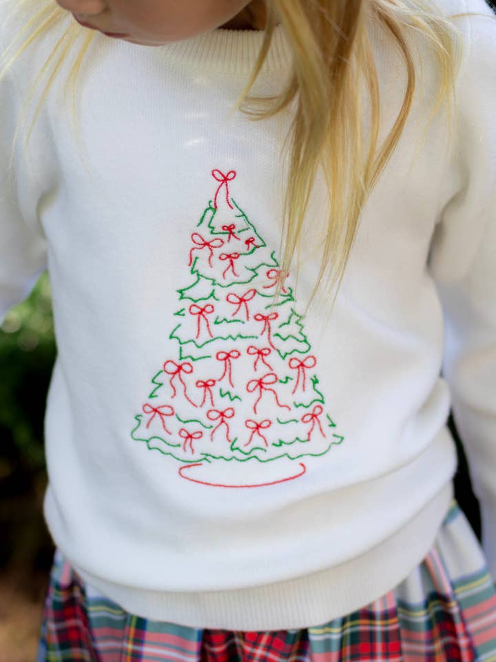 Mini Emerson - Maglione con Toppa Albero di Natale con Fiocco per la vendita all'ingrosso da parte di Sugar Bee Clothing