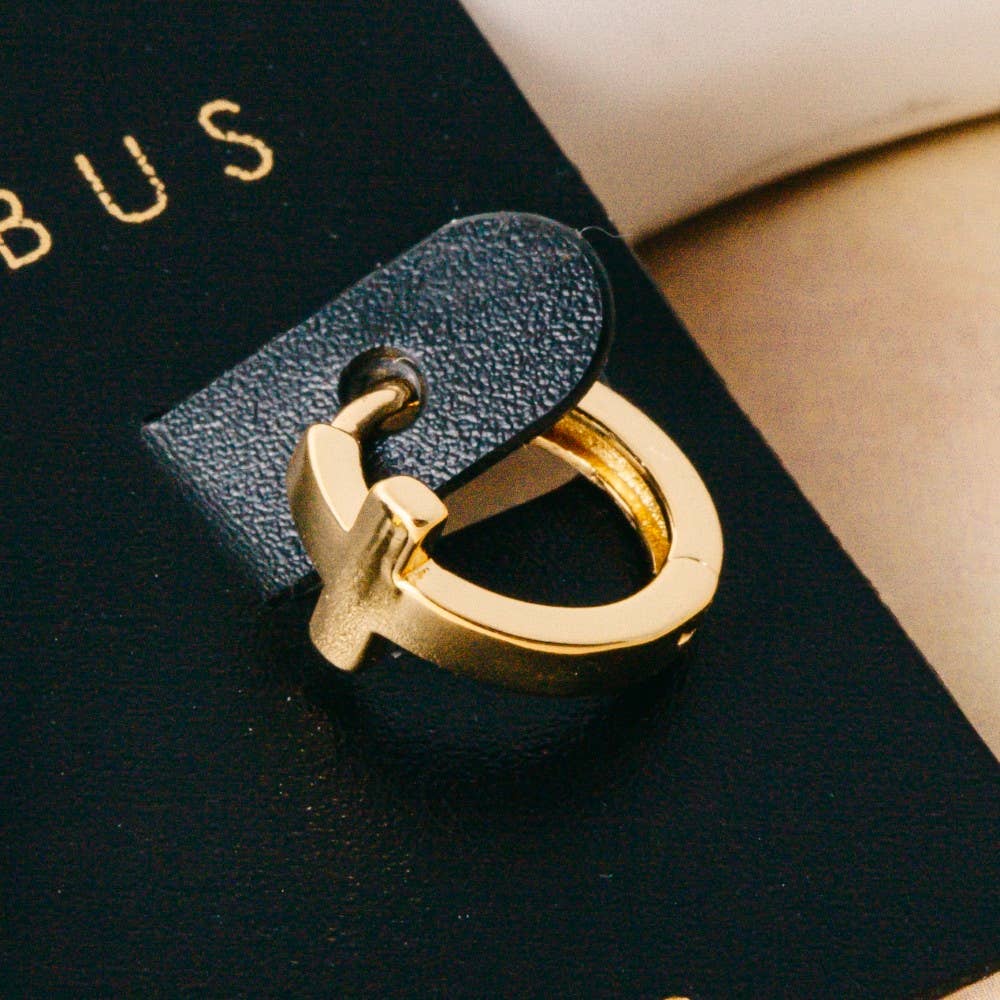 Fame Accessories - Wholesale Hoop Earrings - Gold Dipped Minimalist Cross Huggie Hoop Earrings4