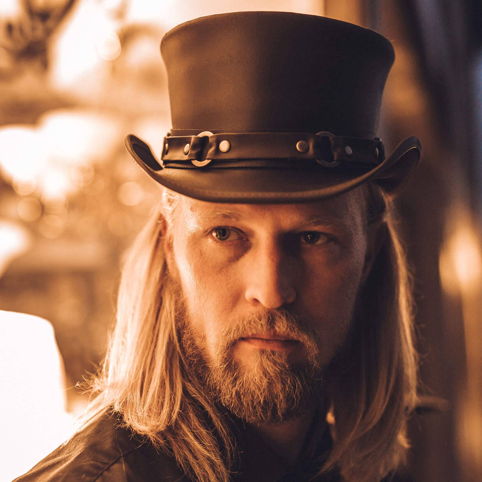 American Hat Makers – wholesale Fedora - Unisex – Biker Leather Top Hat SR2 Band - Style El Dorado SR25