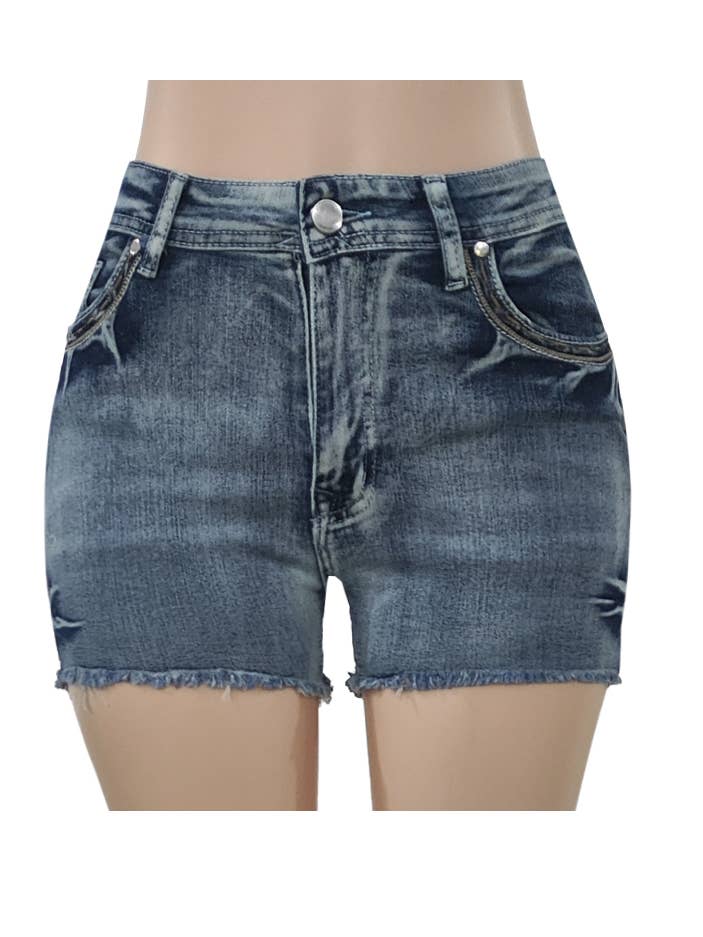 Blue Vintage Embroidered Raw-Edged Denim Shorts for wholesale on Faire3