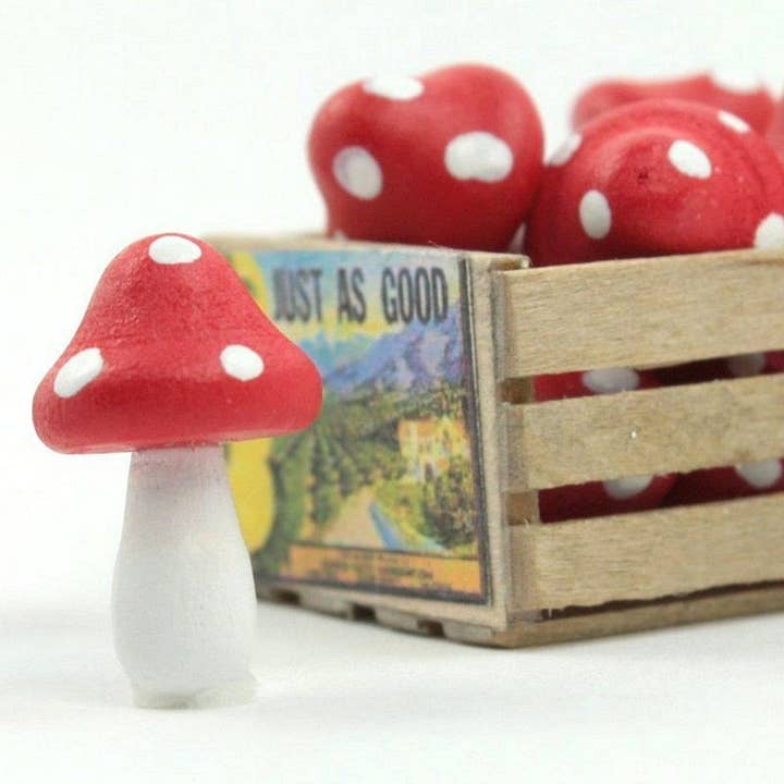 red Meyer Imports - Wood Mushrooms Hand Crafted - 3/4" - 6 Piece for wholesale on Faire3