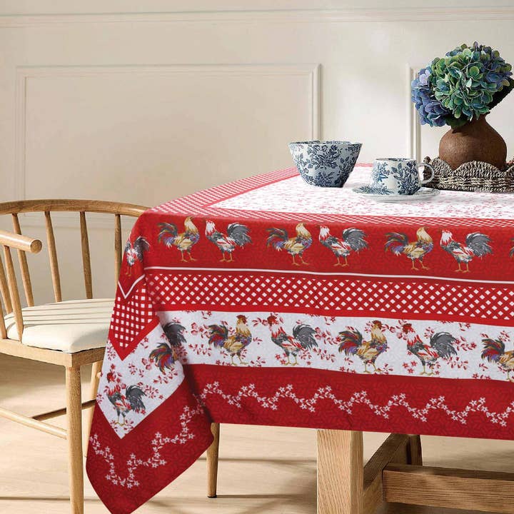 Farmhouse - Red - 100% Polyester Tablecloth for wholesale by Texstyles Deco Inc.
