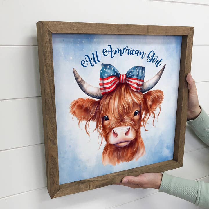 Hangout Home - Vente Affiche d'art - 4 juillet All American Girl Highland Cow - Patriotic Cow2
