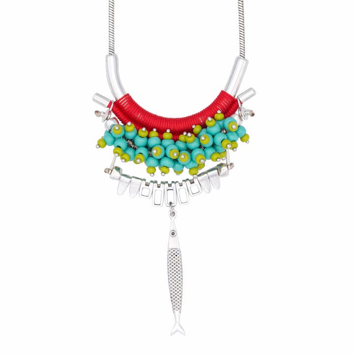SANTA MARTA rött, turkos och grönt uttalande halsband för wholesale av Araracuara