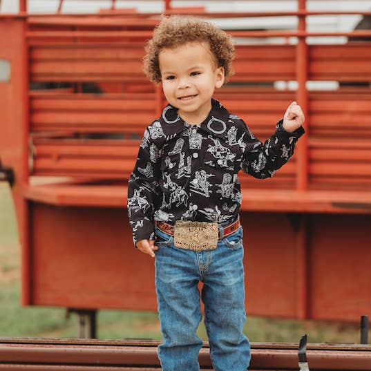 Shea Baby - Wholesale Button Down Shirt - Kids - BOYS LONG SLEEVE Wild West PRINT PEARL SNAP