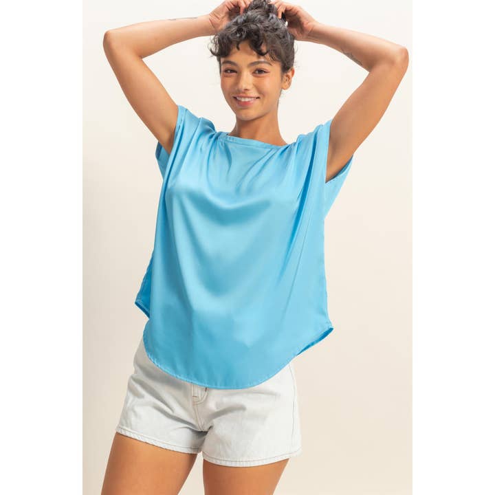 Satin-Dolman-Ärmel Rundhalsbluse für den Großhandel von Double Zero