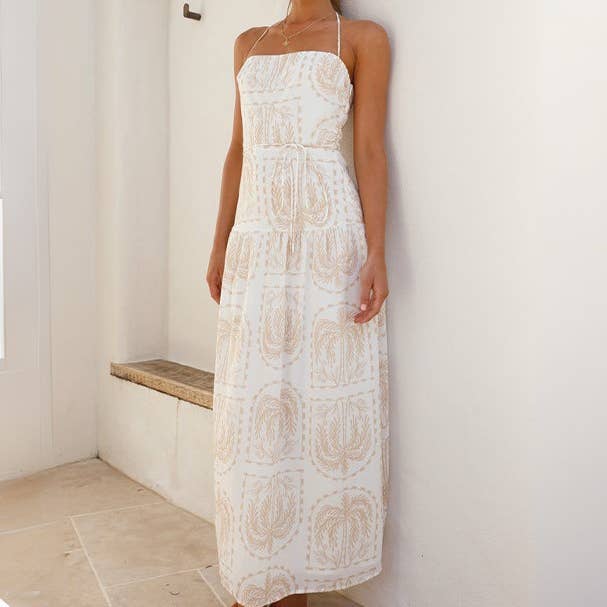 HIDDENBRAND - Wholesale Dress - Women's - Casual floral halter Beach Hawaiian vacation dress3