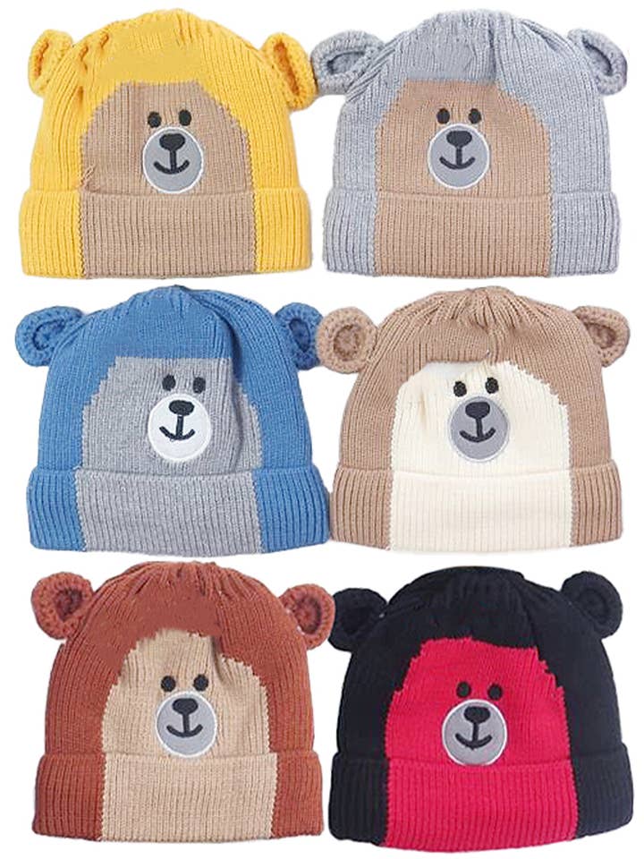 Kids Teddy Bear Ear Fleece Lined Knitted Beanie for wholesale by Cap Zone