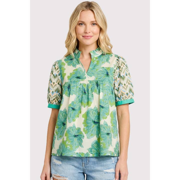 TOP DE GOLA COM FOLHOS E PADRÃO FLORAL MISTO por atacado de STACCATO