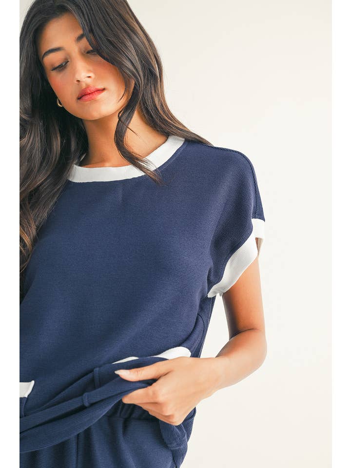Little Daisy Closet - Wholesale Top & Pant Set (NOT Loungewear) - Women's - LDC Color Block Pocketed T Shirt and Wide Leg Pants Set