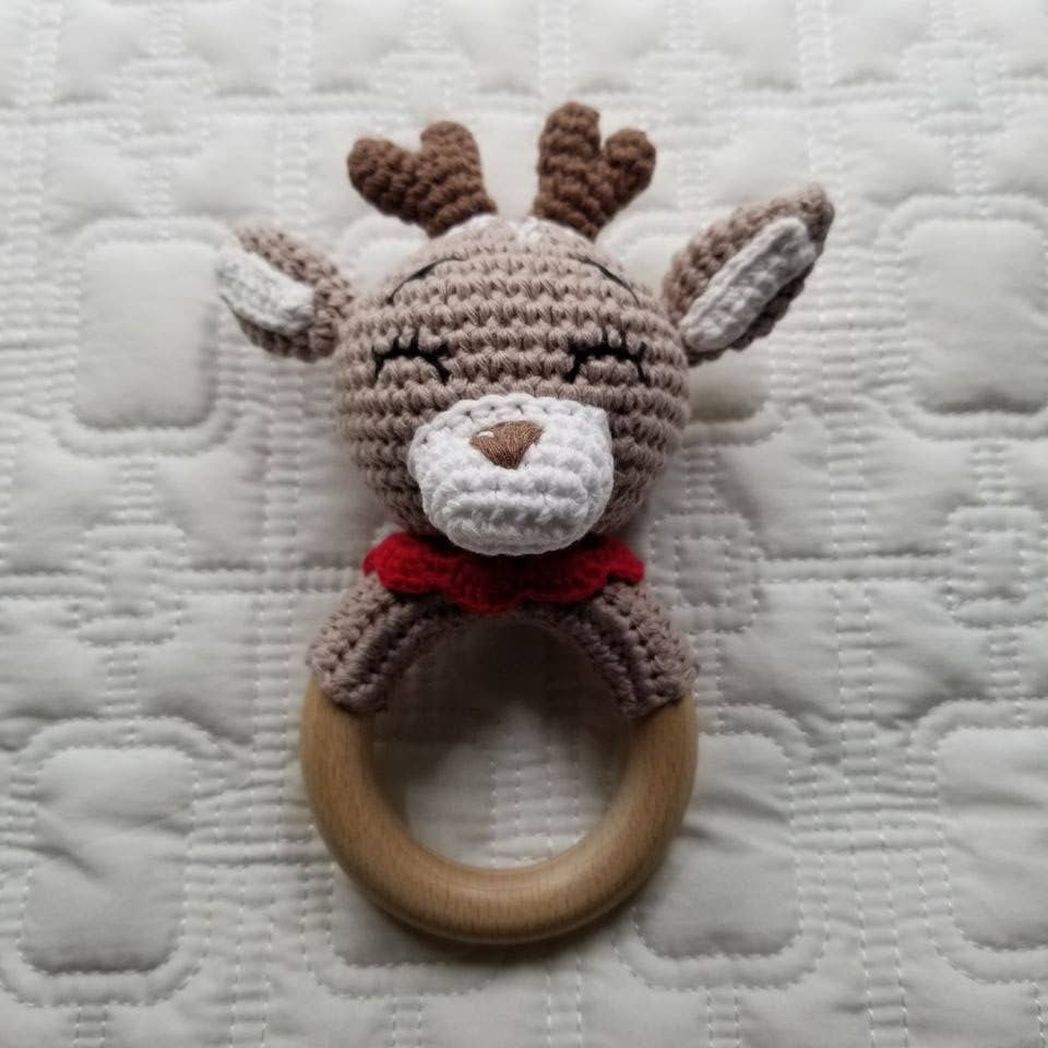 D & C TOYS - Wholesale Handheld Rattle - Baby - Hand Crochet Christmas Reindeer Baby Rattle1