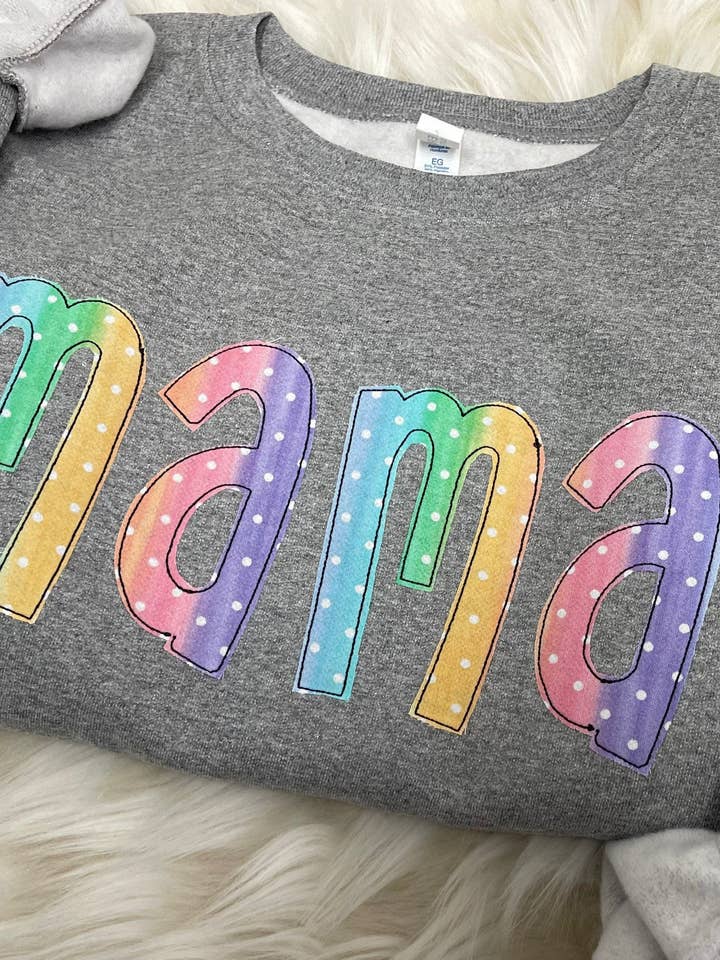Mama Embroidered Colorful Dot Applique Sweatshirt | Simple for wholesale by Everly Enchanted