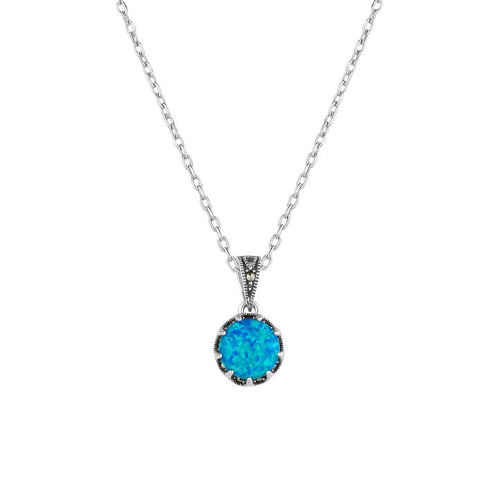 Round Opal High Quality Sterling Silver Pendant Necklace for wholesale by Spero London