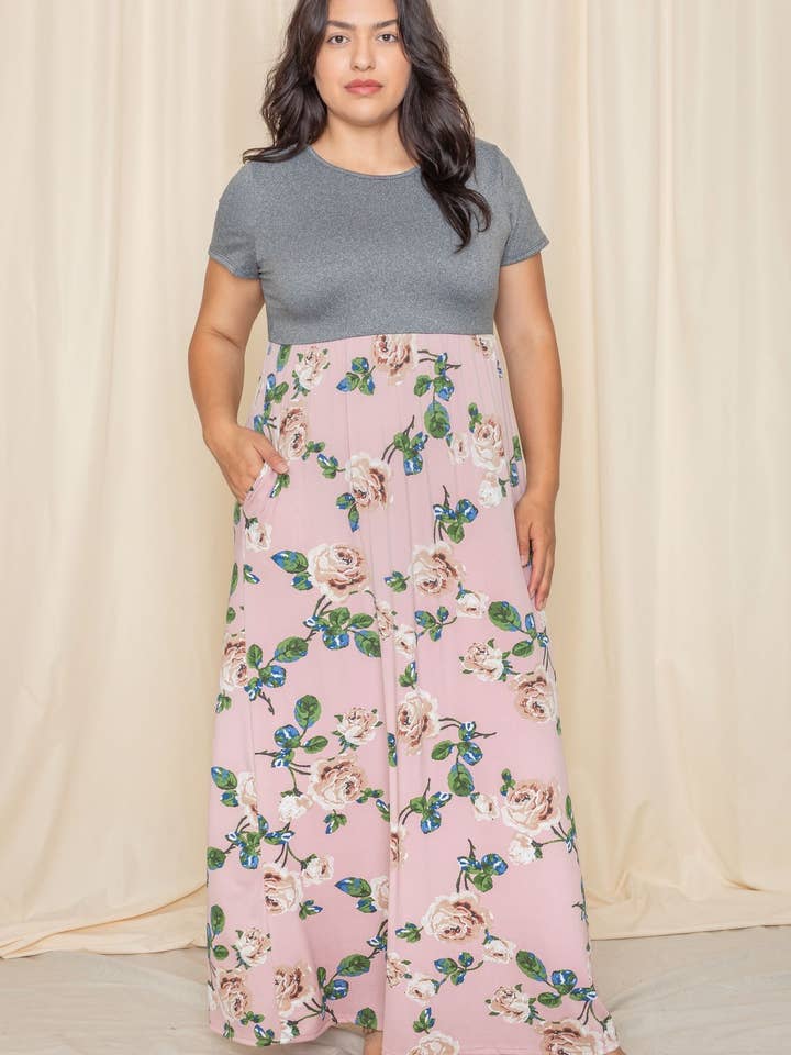 Plus Short Sleeve Floral Maxi Dress for wholesale by EG fashion