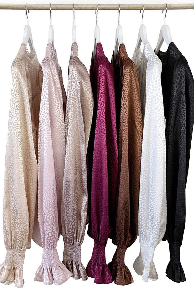 Vine & Love - Wholesale Blouse - Women's - Round neck balloon sleeves satin blouse VT601987