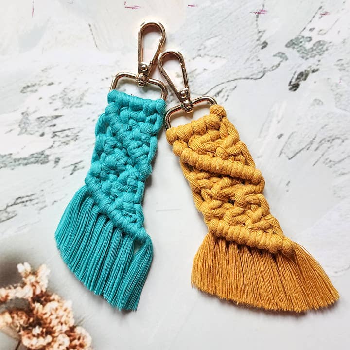 Macrame Braided Keychain | Handwoven Boho Charm Accessory for wholesale by Handmade By Uruba