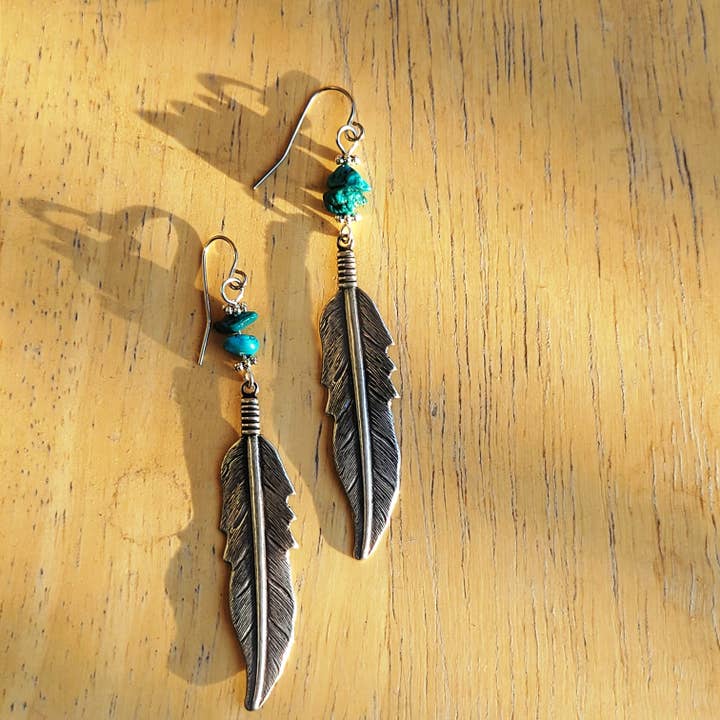 Julie Rose Originals - Wholesale Dangle Earrings - Turquoise & Silver Feather Earrings1