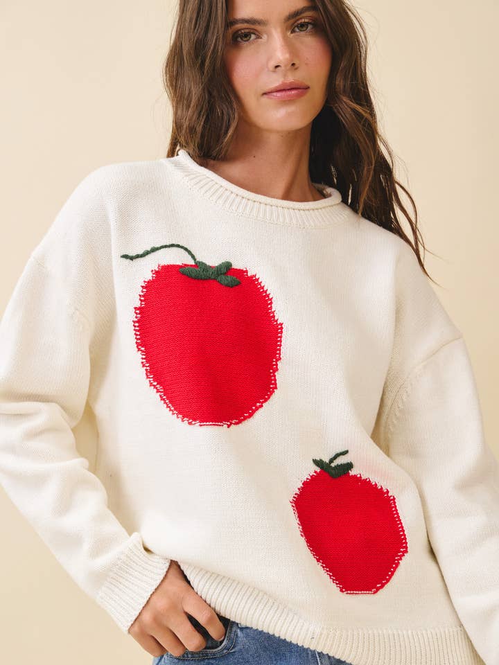 3434GK Oversized Tomaat Grafische Gebreide Trui voor wholesale door AEMI + CO