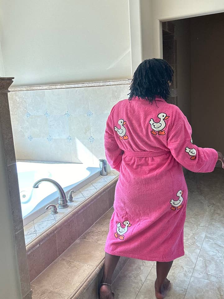 Lucky Duck Applique Long Terry Loop Bathrobe for wholesale by Aegean Apparel