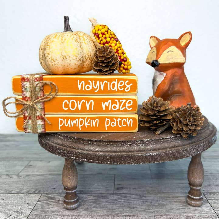 Fall mini book stacks | Autumn tiered tray | Pumpkin patch for wholesale by Ruaille Buaille Co