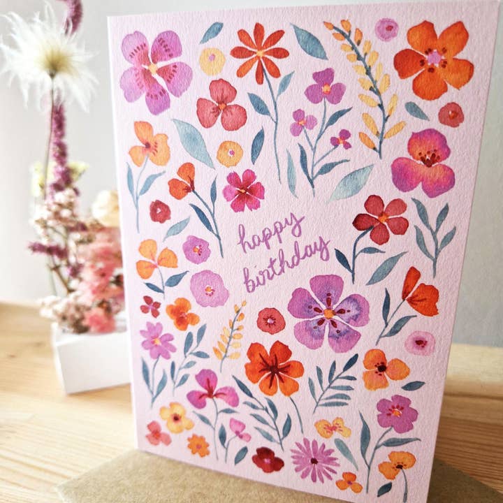 Anna Lau Art - Wholesale Birthday Card - Happy Birthday Floral Watercolour A6 Card2