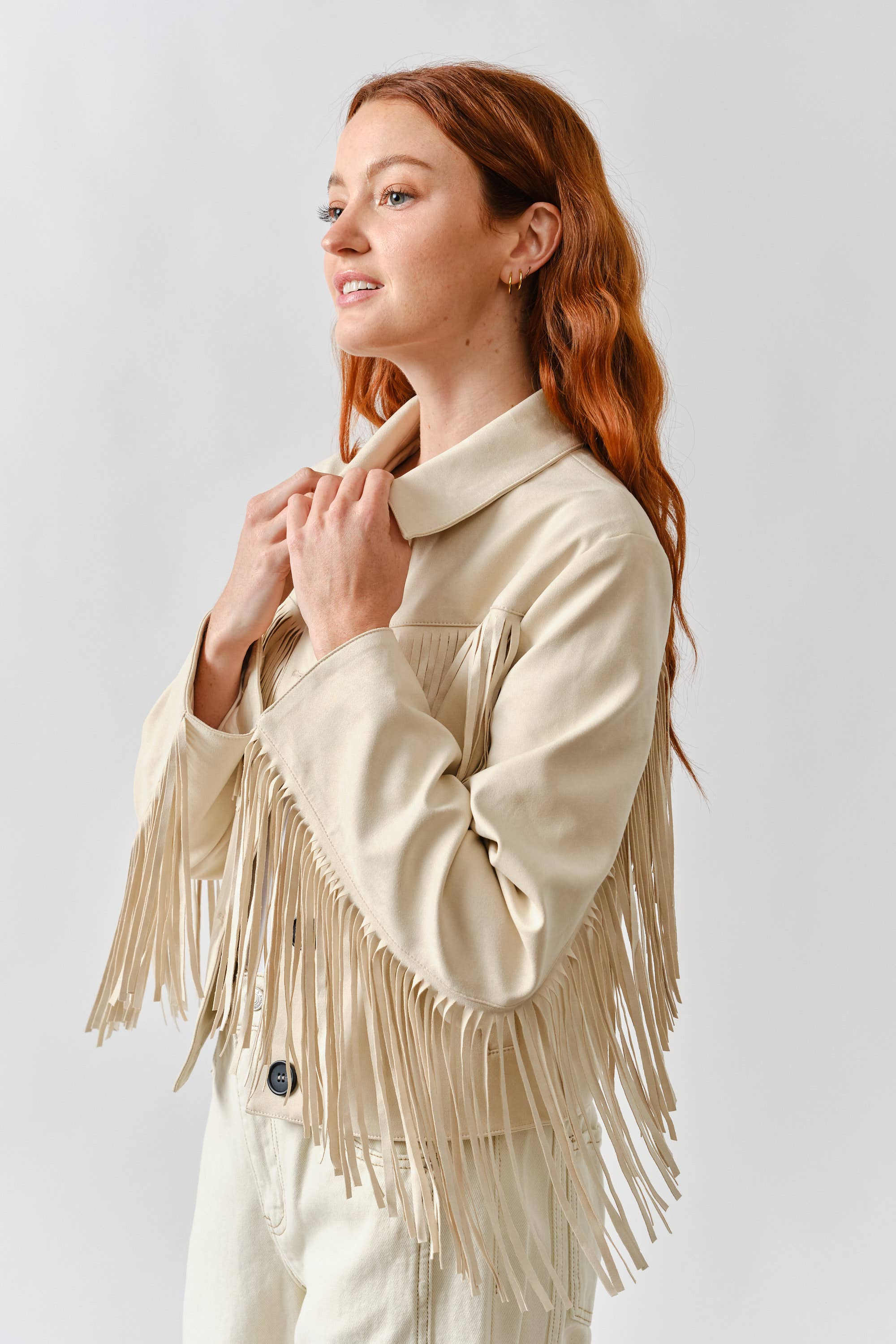 Aaron & Amber - Wholesale Leather Jacket - Women's - MAJ3277 FAUX SUEDE FRINGE JACKET21