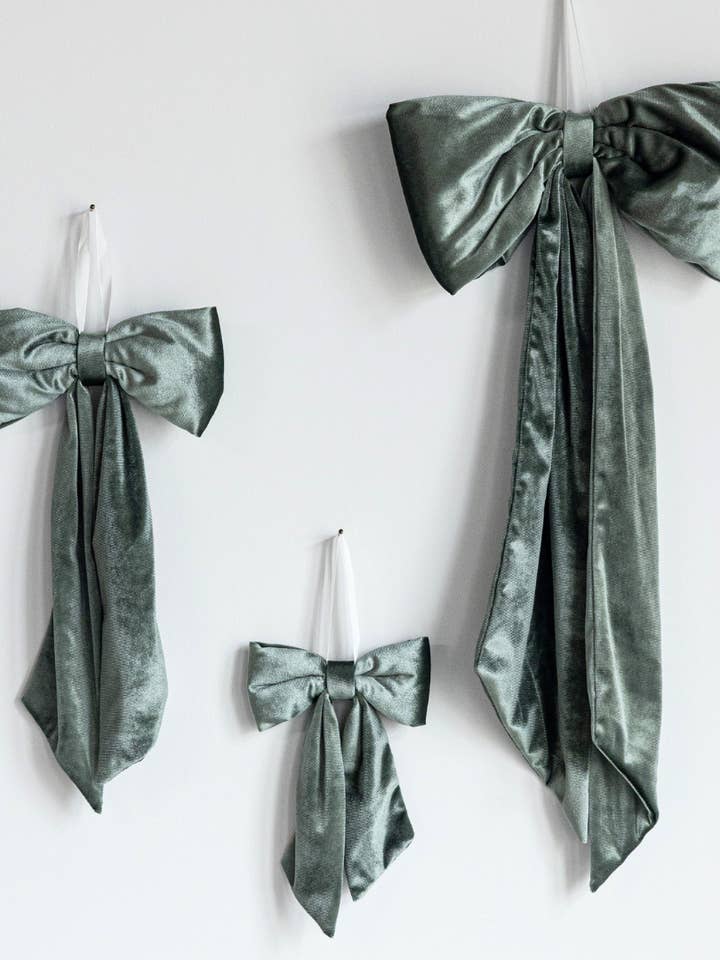 Sage Velvet Holiday Bows for wholesale by Luxe B Co