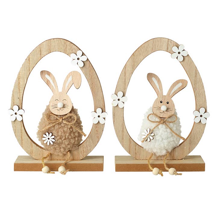Sitting Wood Bunny Decoration Mix for wholesale by Heaven Sends
