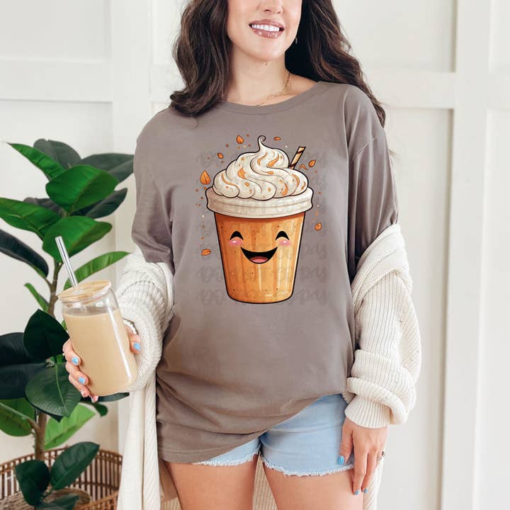 Trendy Transfers - Wholesale Sublimation Transfer - Pumpkin Spice Frappe Happy Face DTF Heat Transfer