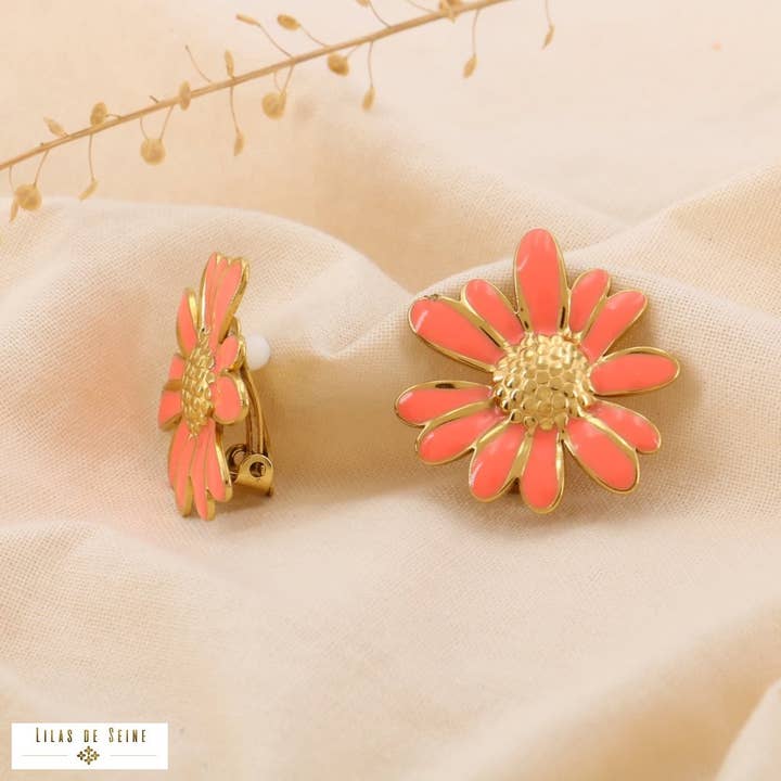 Lilas de Seine – Engroshandel Clip-on-øreringe – Øreringe med klem, emaljeret blå marguerit i stål 03250061