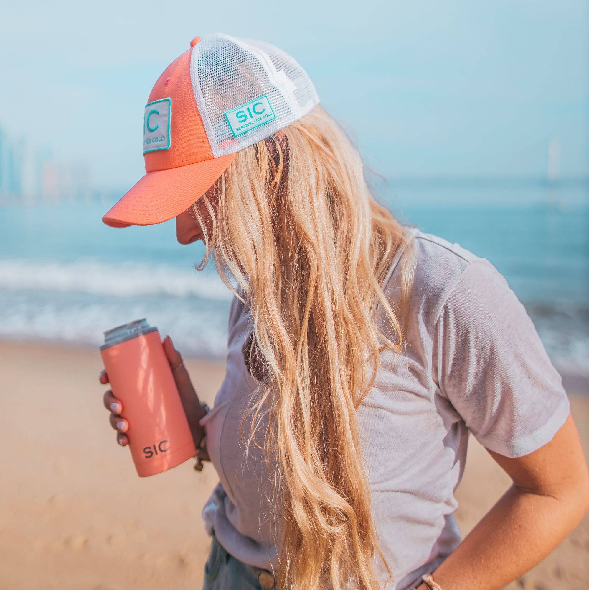 SIC Cups - Wholesale Drink Huggers & Koozies - SIC Slim Can Cooler | Matte Coral2