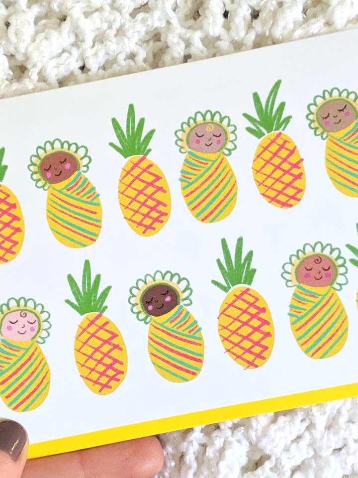Pineapple Babies - baby greeting card - blank inside - cute for wholesale by Stephanie Brachmann Studios (formerly Rhino Sky Creations)