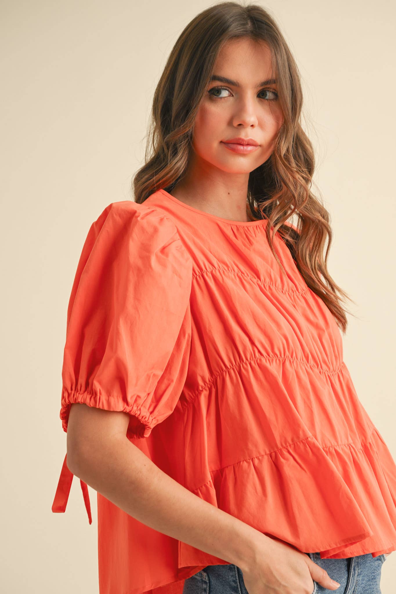 &MERCI - Wholesale Blouse - Women's - TIERED SHIRRING PUFF SLEEVE TOP MTP30814