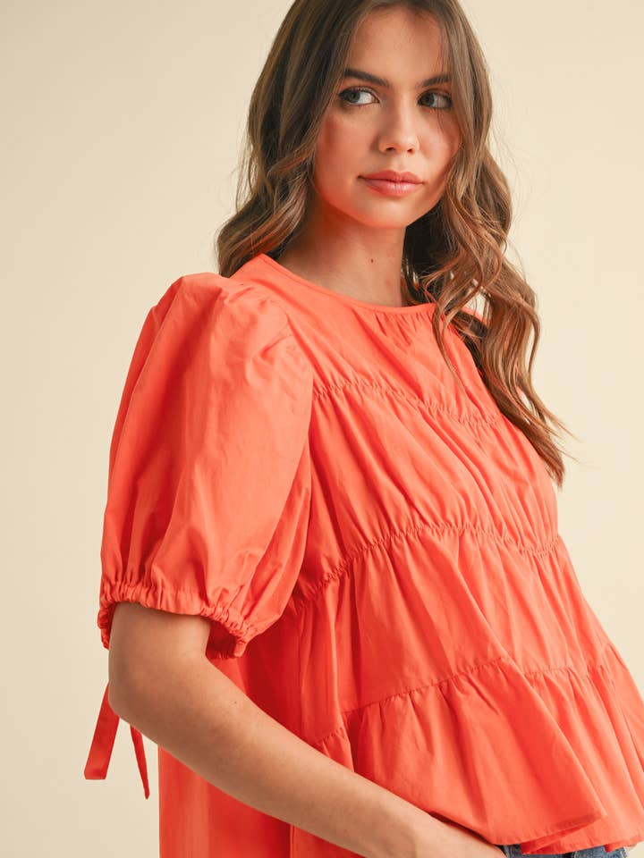 &MERCI - Wholesale Blouse - Women's - TIERED SHIRRING PUFF SLEEVE TOP MTP30814