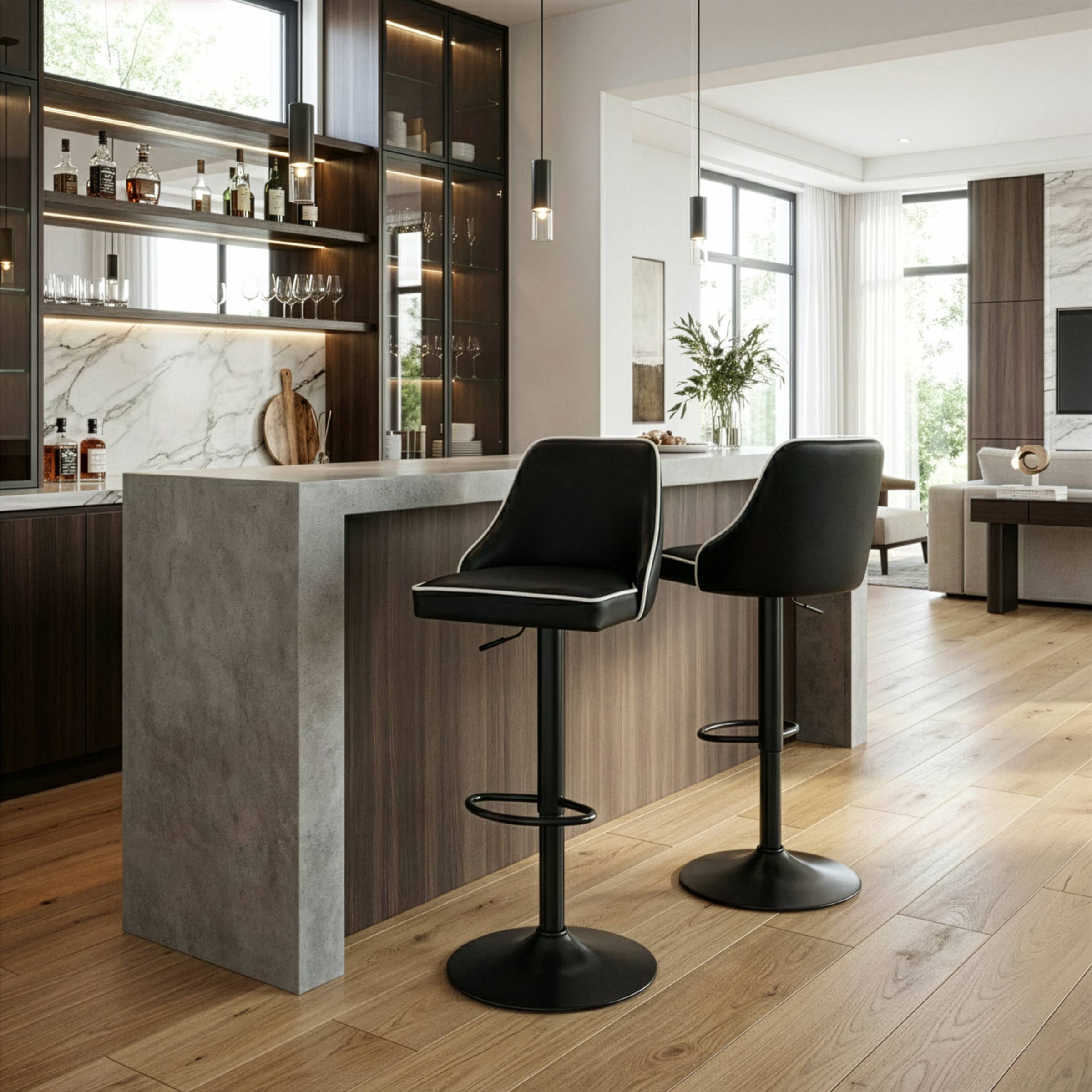 Glamour Home - Wholesale Stool - Set of 2 Alston Adjustable Swivel Bar Stools with Piping0