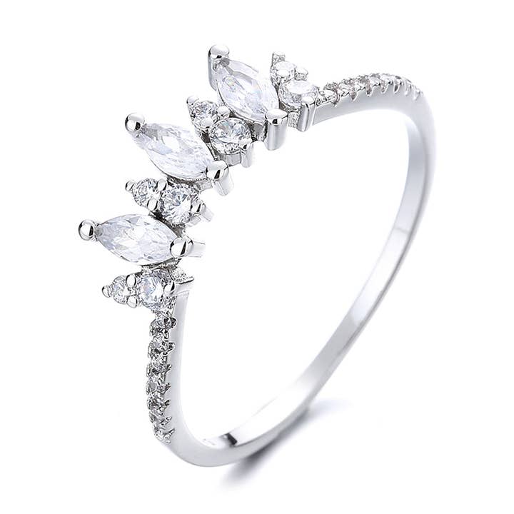 Sterling Silver Eternity Marquise-cut Crown Ring with Crystals for wholesale by Amy and Annette
