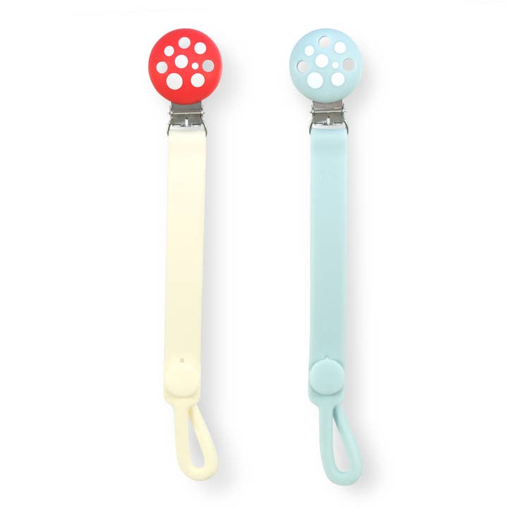 Chompy Silicone Paci/Teether Holders 2PK - Red & Blue for wholesale by RaZbaby