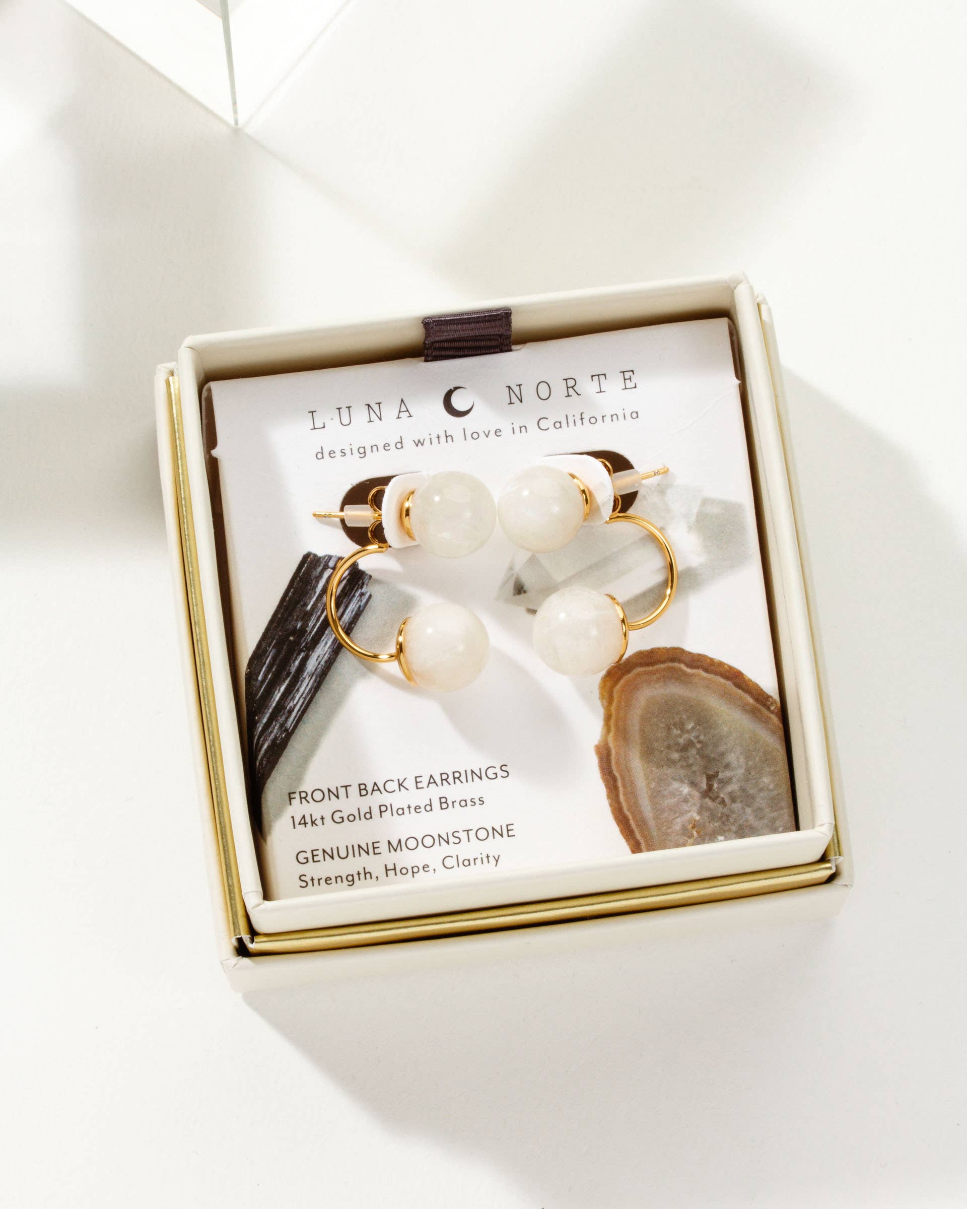 Luna Norte - Wholesale Dangle Earrings - Mar's Moons Front Back Gemstone Earring2