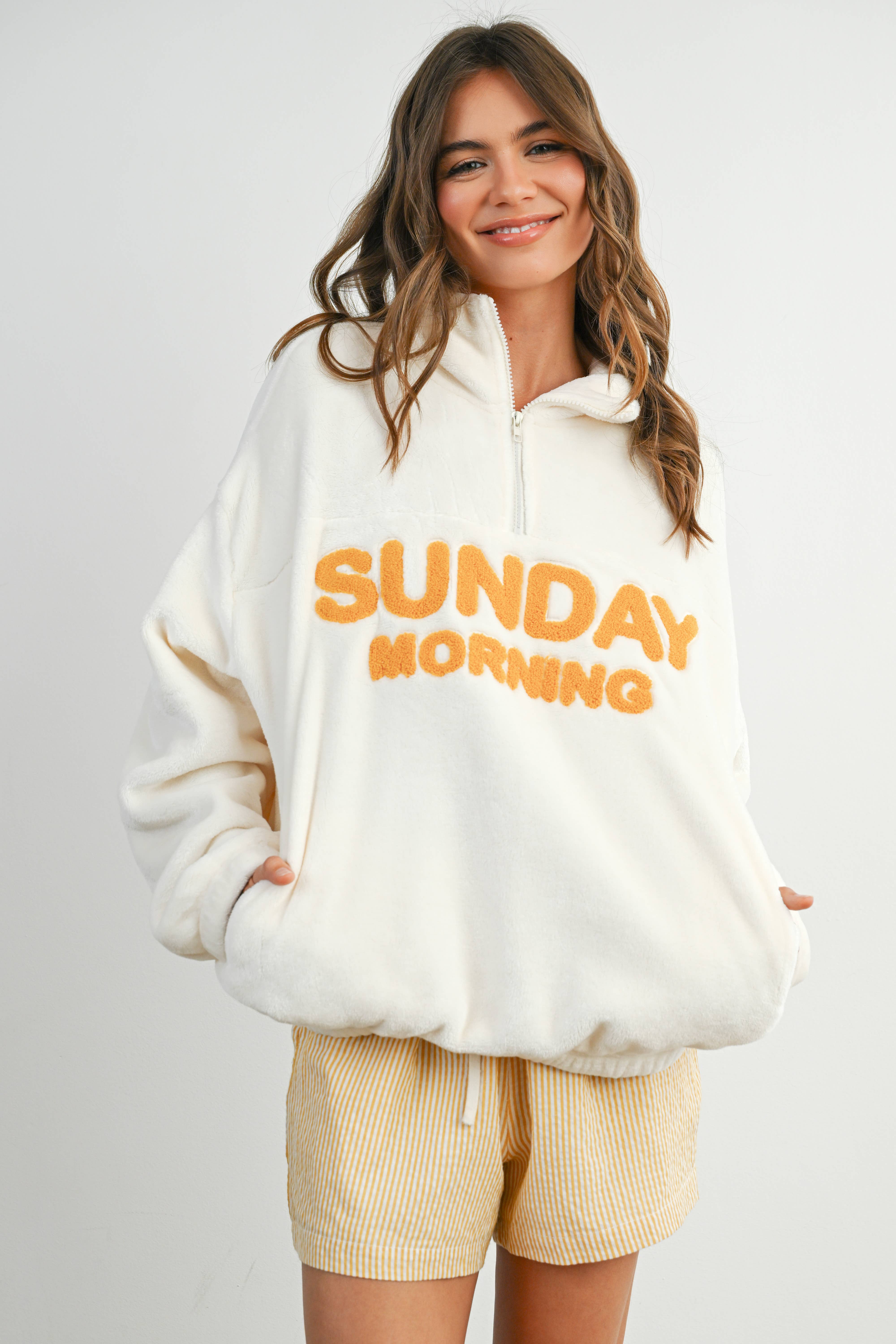 BUTTERMELON - Wholesale Sweatshirt - Women's - Sunday Morning Half-Zip Pullover Sweatshirt - BMT757920