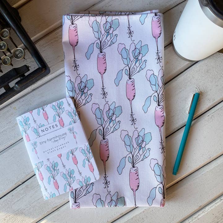 French Breakfast Radish Tea Towel for wholesale by tiny farmhouse by Amy McCoy