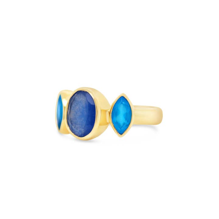 Gem Bazaar Jewellery – Großhandel Cocktail-/Statement-Ring – Blauaugen-Ring in Blauquarz, Blauchalcedon, Gold Vermeil2