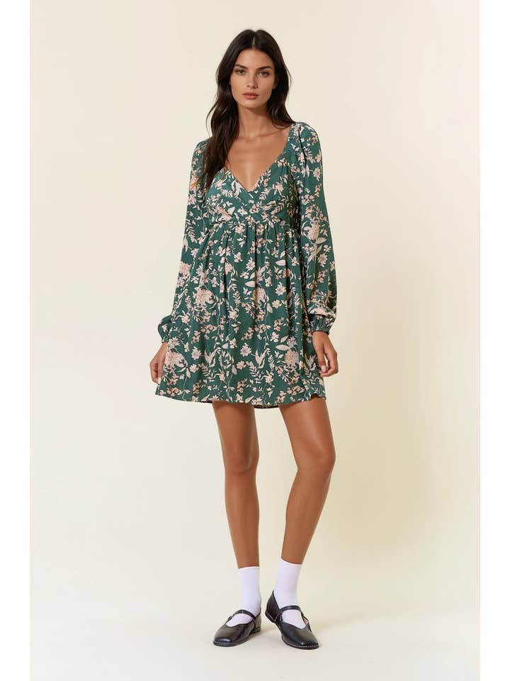 DK FOREST FLORAL PRINT LONG SLEEVE MINI DRESS - 27834D for wholesale on Faire4