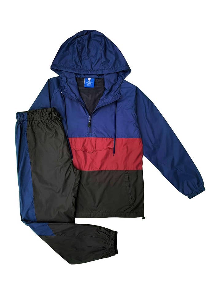 Royal Threads - Wholesale Tracksuit - Men's - Men’s 2-Piece Quarter Zip Pullover Windbreaker Tracksuit Jogger Sports Mesh lined Outfit