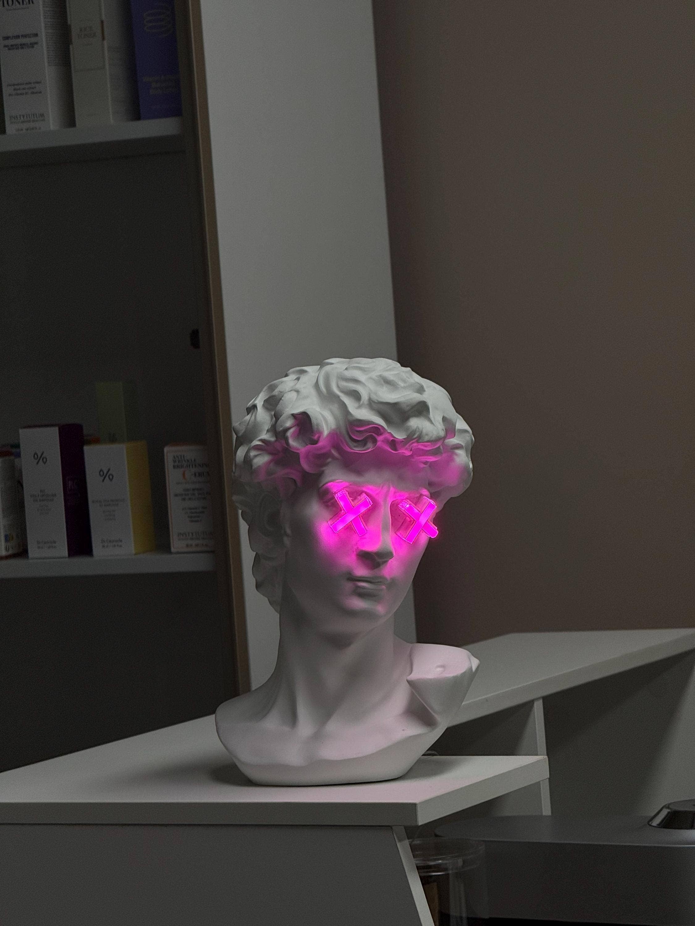 CityNeon - Wholesale Accent/Desk Lamp - Custom Neon Bust Lamp – Michelangelo David Face with Pink LED Eyes – Unique Nightstand Art Decor - Limited Edition4