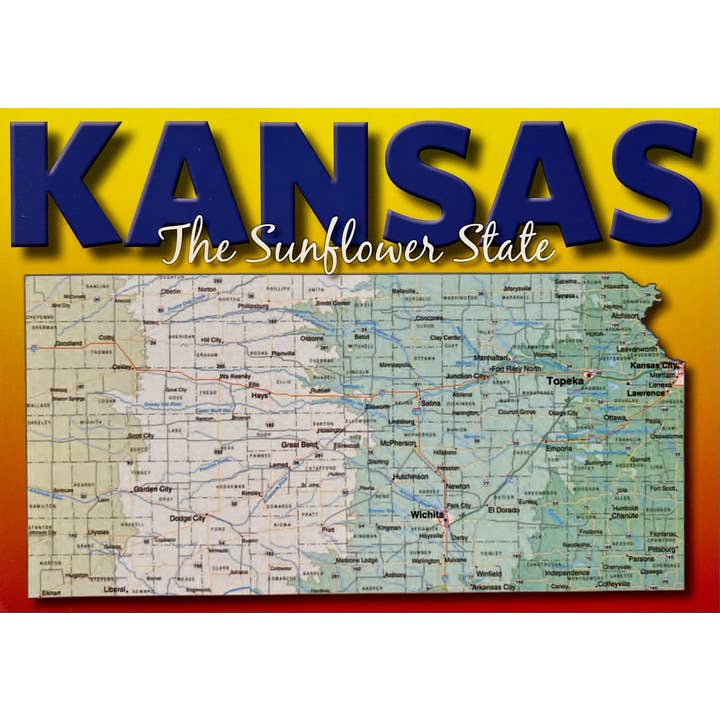 K1-Kansas „Der Sonnenblumenstaat“ Postkarte für den Großhandel von Avery Postcards and Gifts