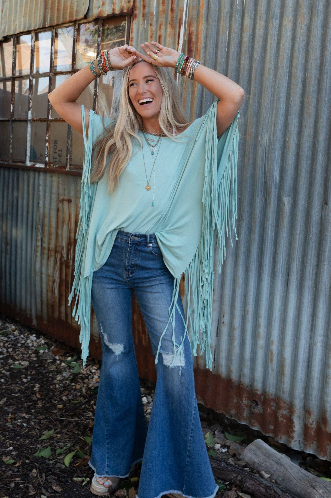 Three Bird Nest - Wholesale Tunic - Women's - Showstopper Fringe Top - Washed Seafoam2